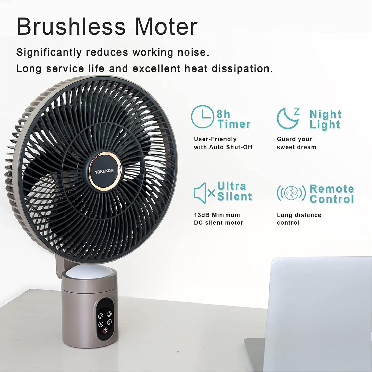 YOKEKON Standing Outdoor Fan for Patio, 12 Rechargeable Camping Fan with Remote Light, 12000mAh Battery Operated Oscillating Fan