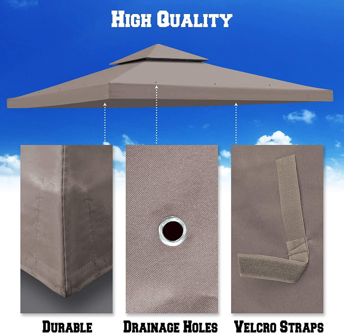 YardGrow 10x10 FT Gazebo Replacement Canopy Top Cover 2-Tiered Upgraded Patio Sunshade UV Protection, Canopy Cover ONLY (Taupe)