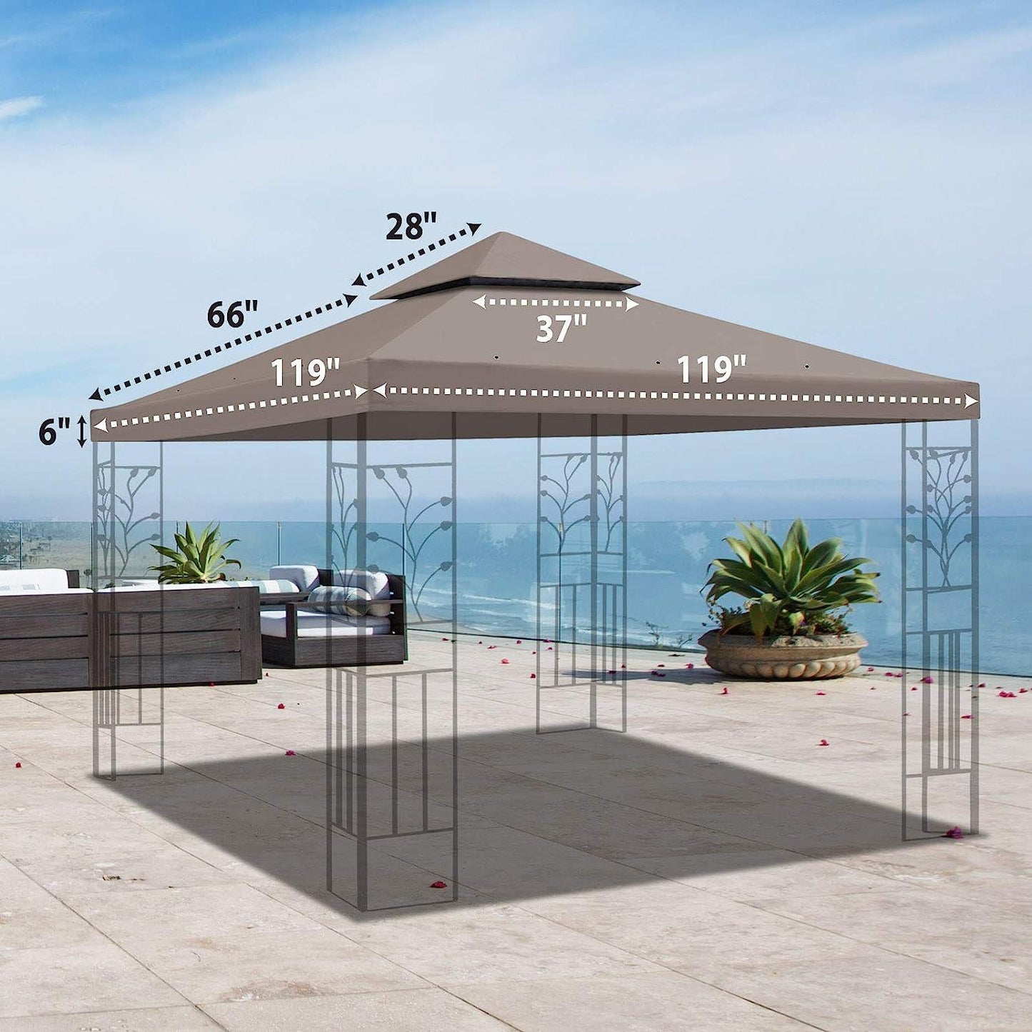 YardGrow 10x10 FT Gazebo Replacement Canopy Top Cover 2-Tiered Upgraded Patio Sunshade UV Protection, Canopy Cover ONLY (Taupe)