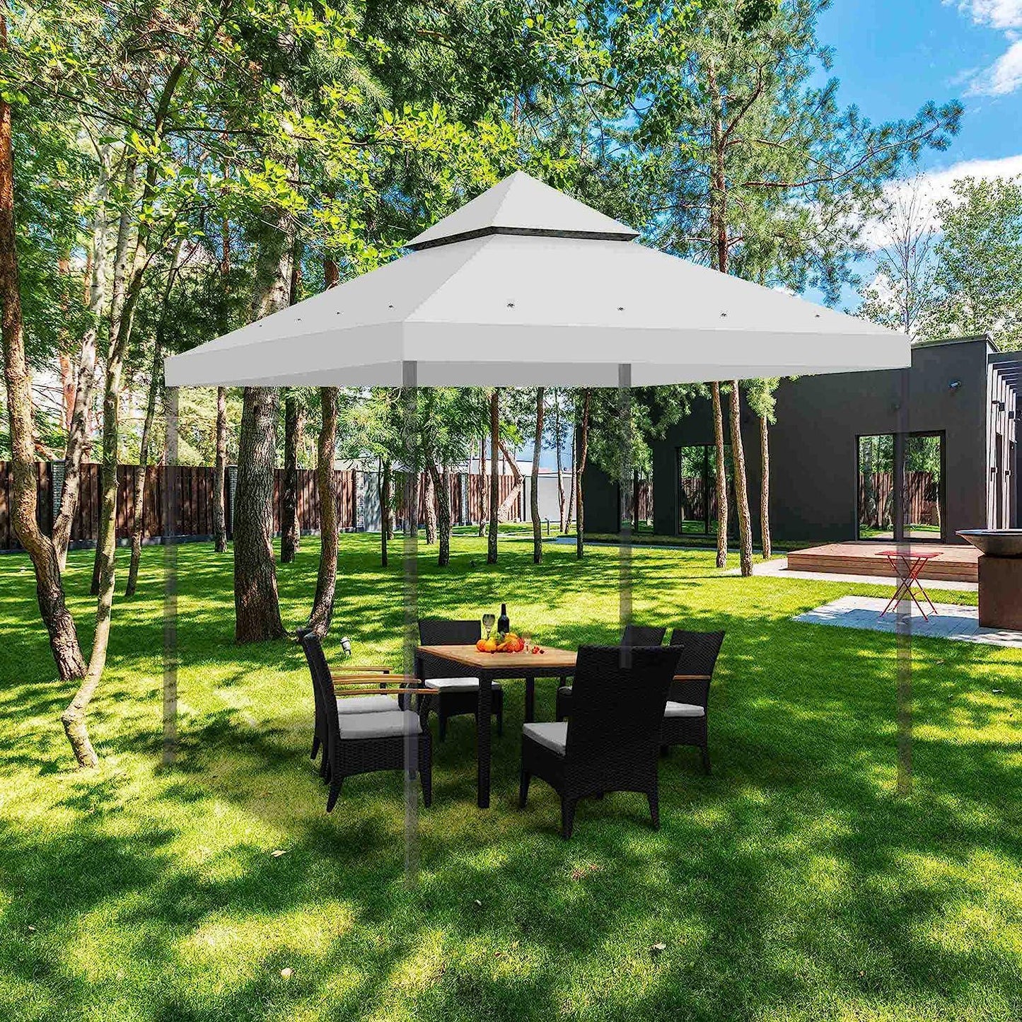 10'x10' Gazebo Top Replacement for 2 Tier Outdoor Canopy Cover Patio Garden Yard Grey