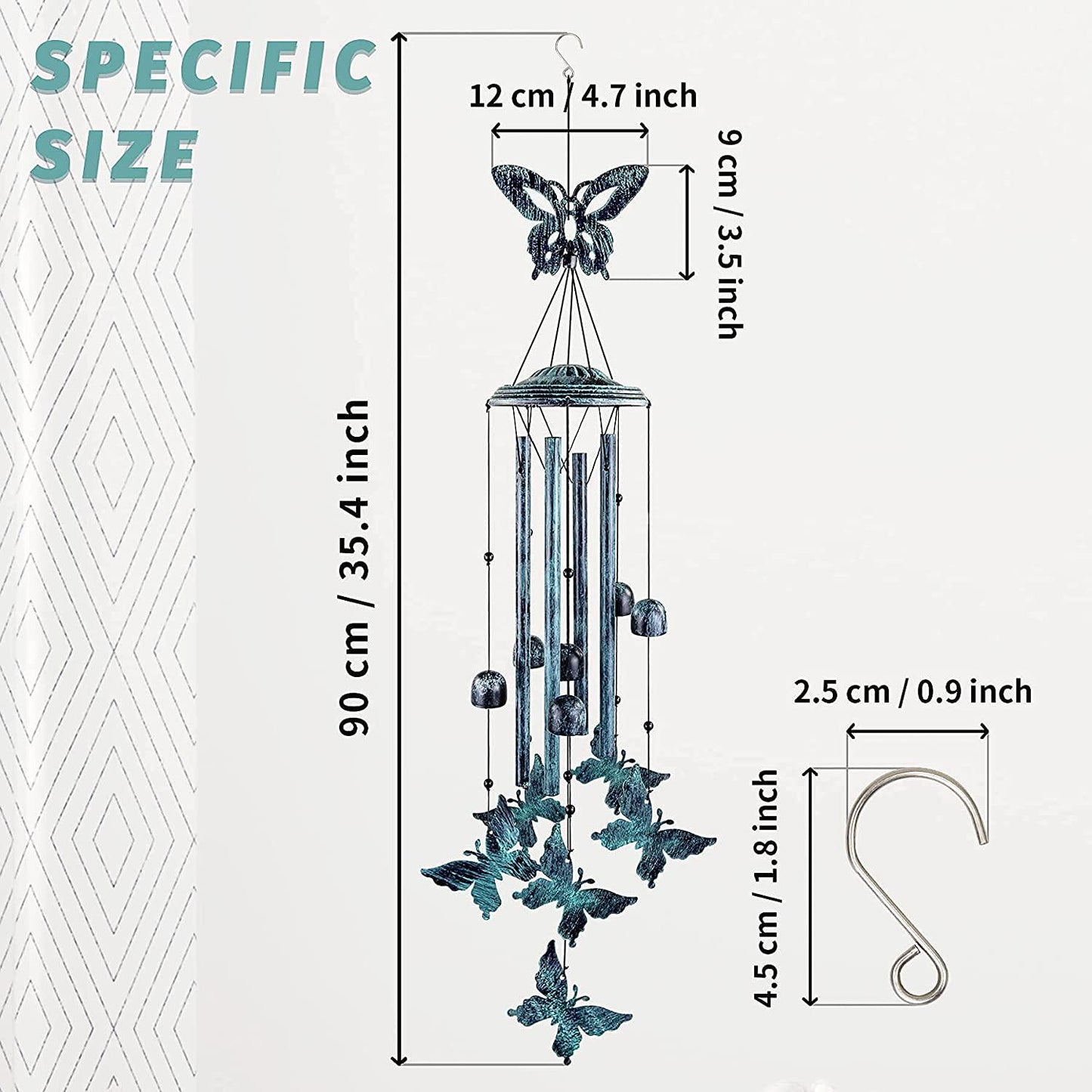 Butterfly Wind Chimes for Outside Large Aluminum Tubes Outdoor Decorations for Patio, Garden, Porch, Memorial Bells Gift