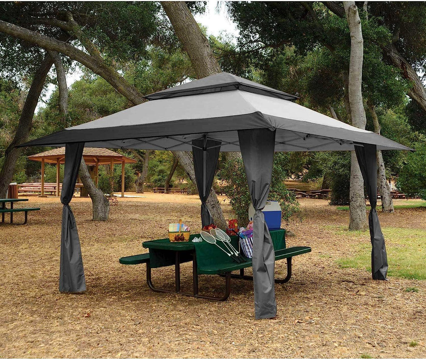 Z-Shade 13 x 13 Foot Instant Gazebo Outdoor Canopy Patio Shelter Tent with Reliable Stakes, Steel Frame, and Rolling Bag, Gray