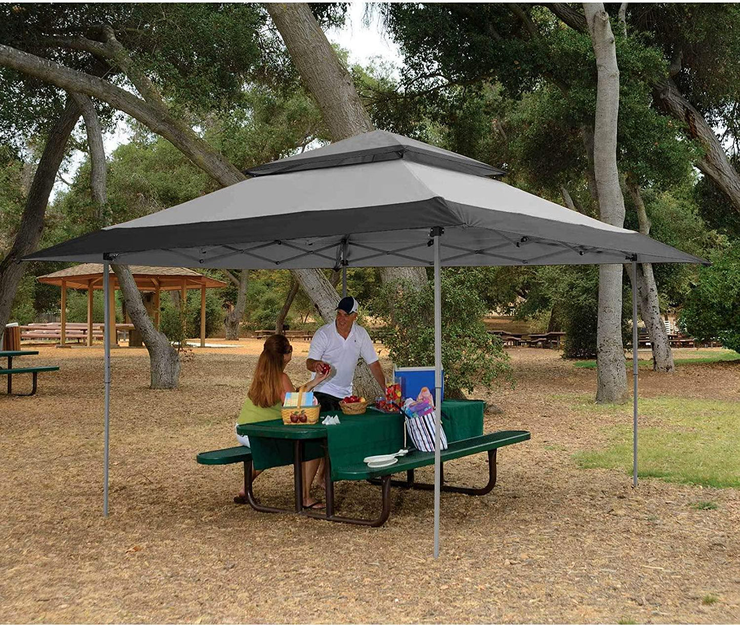 Z-Shade 13 x 13 Foot Instant Gazebo Outdoor Canopy Patio Shelter Tent with Reliable Stakes, Steel Frame, and Rolling Bag, Gray