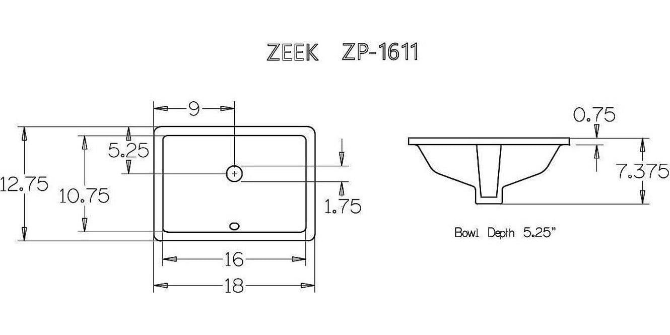 Zeek Undermount Bathroom Sink 16x11 Small Rectangle Narrow Vanity Sink - White - Fits 18 Inch Vanity - 16 Inch by 11 Inch Opening - Vitreous china ceramic