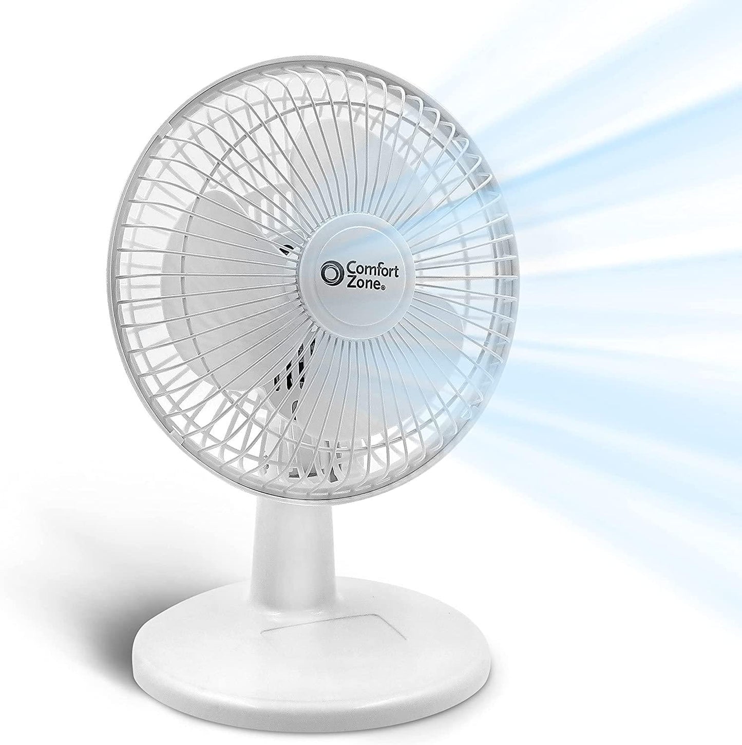 Zone CZ6D 6 Quiet Portable Indoor 2-Speed Desk Fan with Clip and Fully Adjustable Tilt in White-