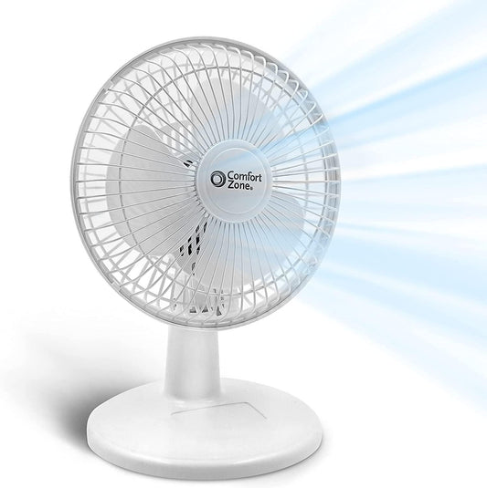 Zone CZ6D 6 Quiet Portable Indoor 2-Speed Desk Fan with Clip and Fully Adjustable Tilt in White-