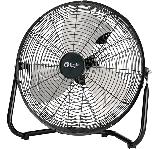 Zone CZHV12B High Velocity Cradle Fan | 3 Speed, 12 Inch Fan with All Metal Construction, Black-