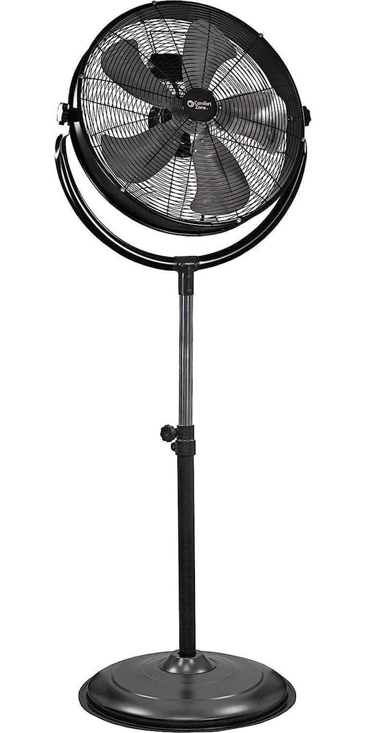Zone CZHVP20S 20 3-Speed Slim-Profile High-Velocity Industrial Pedestal Fan with Aluminum Blades and Adjustable Tilt, All-Metal Construction, Black-