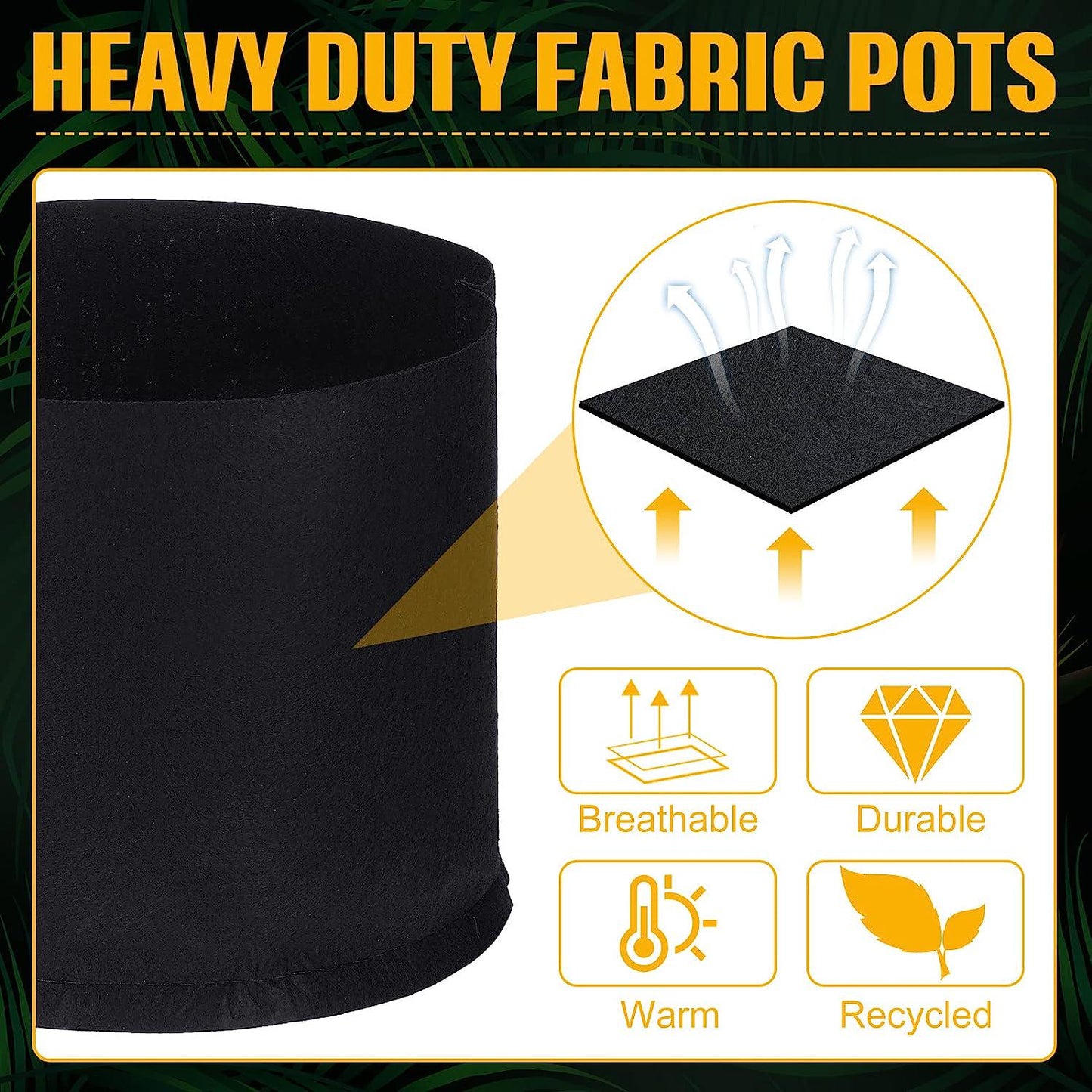 Zubebe 60 Pack Plant Grow Bags Bulk Garden Bags Aeration Grow Pots Heavy Duty Thickened Nonwoven Fabric Plant Pots Black Planting Container (5 Gallon)