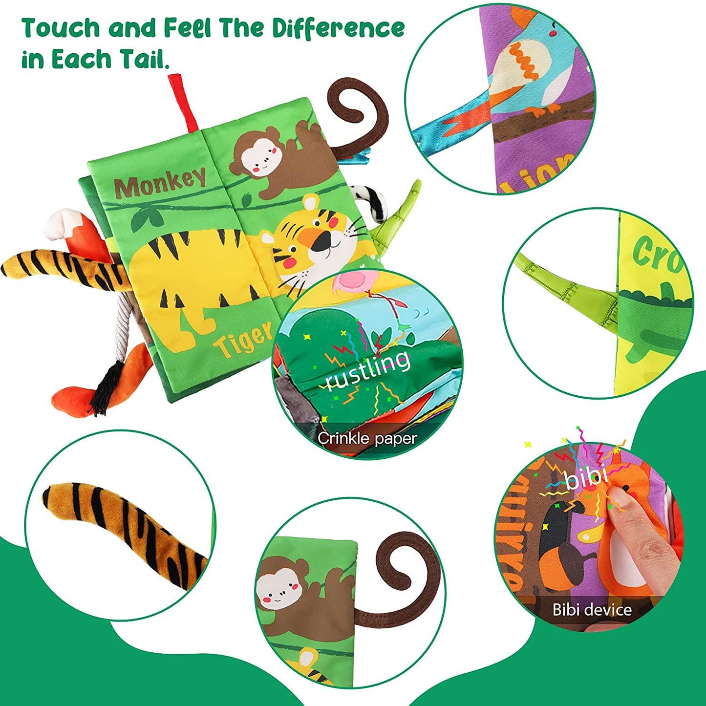 beiens Baby Books Toys, Touch and Feel Crinkle Cloth Books for Babies, Infants and Toddler, Early Development Interactive