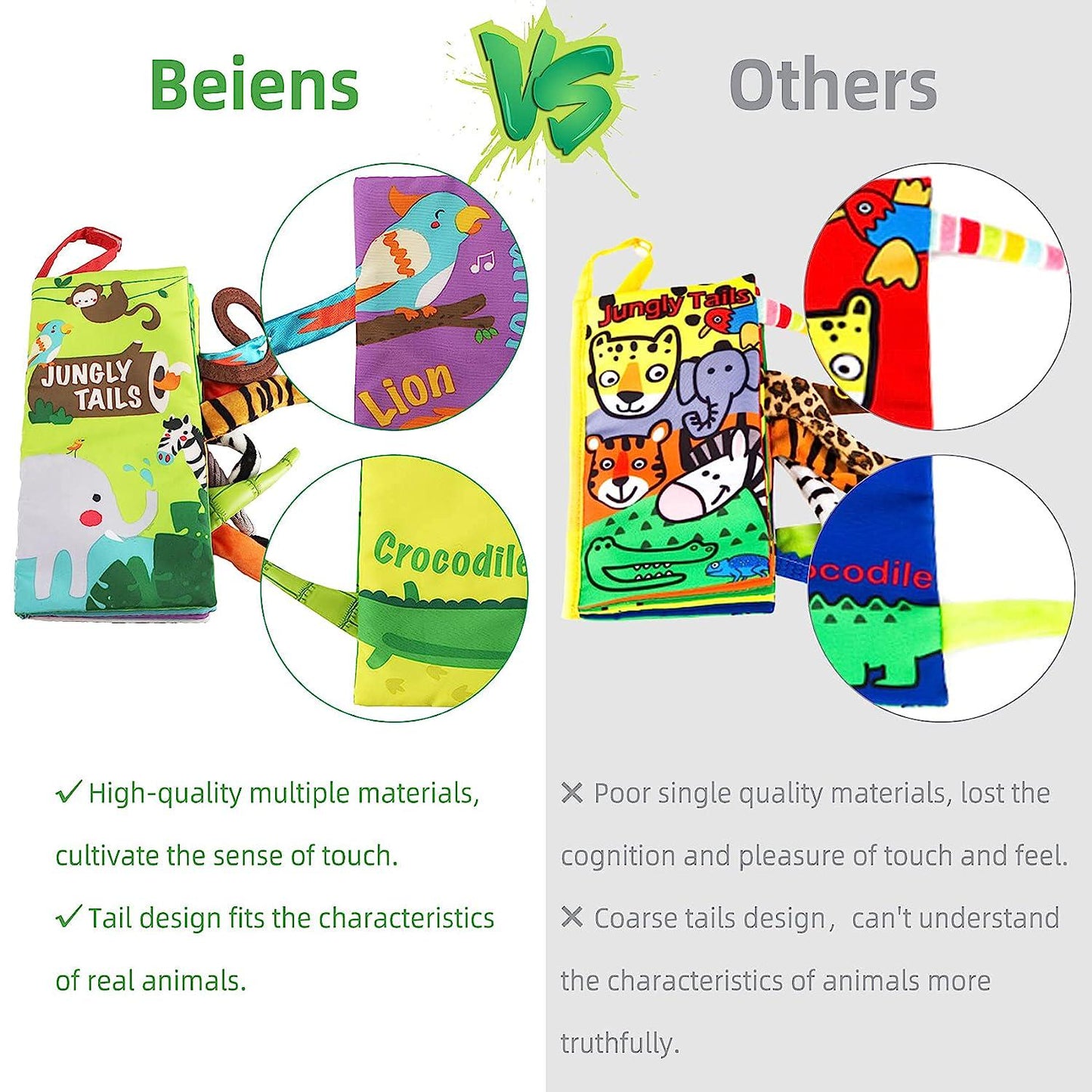 beiens Baby Books Toys, Touch and Feel Crinkle Cloth Books for Babies, Infants and Toddler, Early Development Interactive