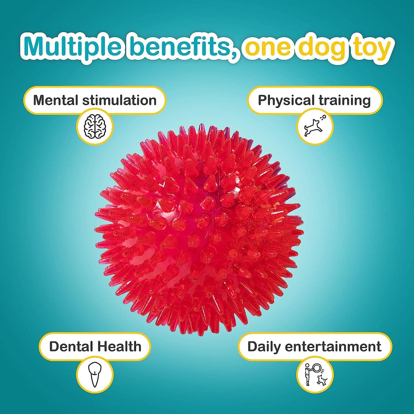 3.5 Spikey Dog Balls (4 Pack) Squeaky Dog Toys | Cleans Teeth for Healthier Gums