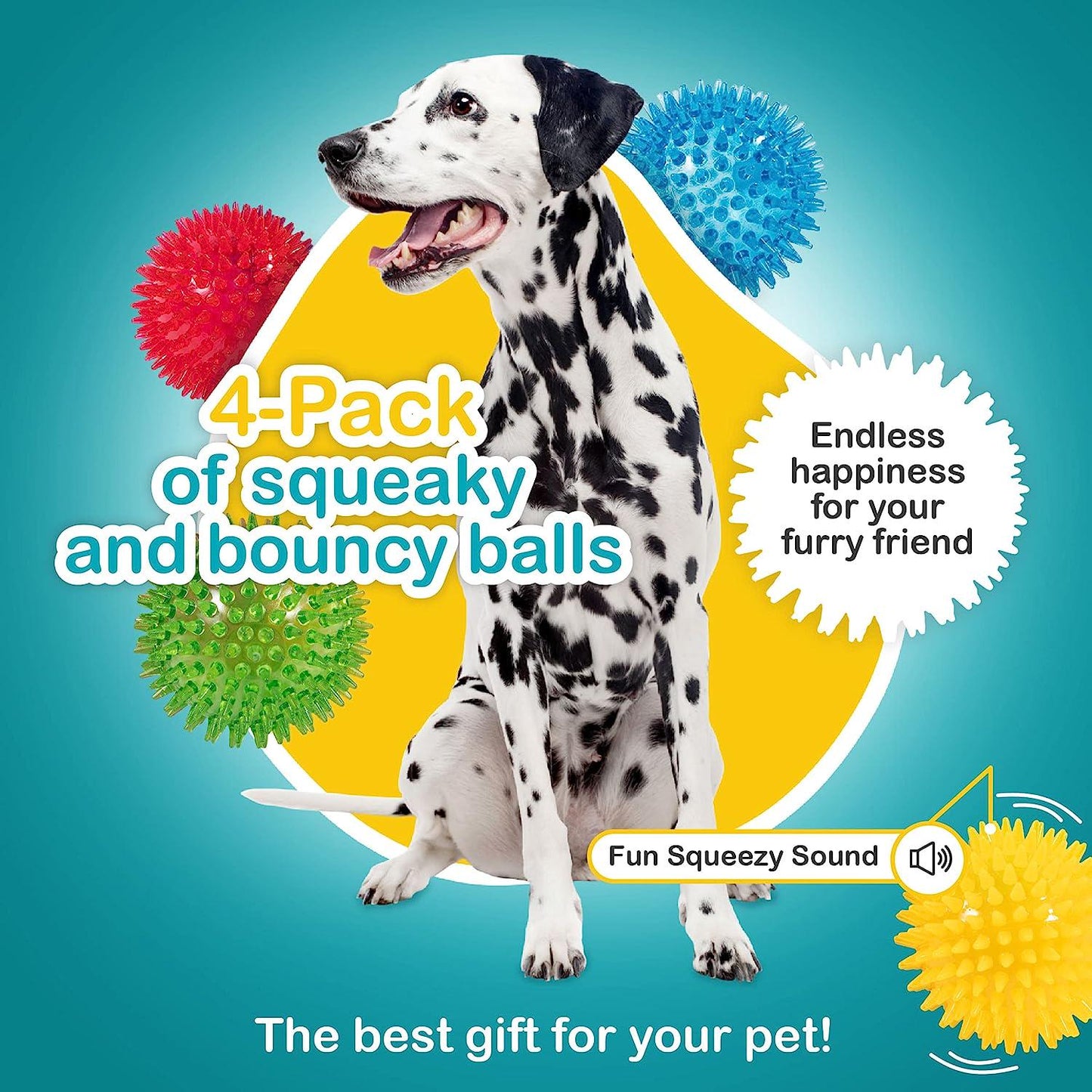 3.5 Spikey Dog Balls (4 Pack) Squeaky Dog Toys | Cleans Teeth for Healthier Gums