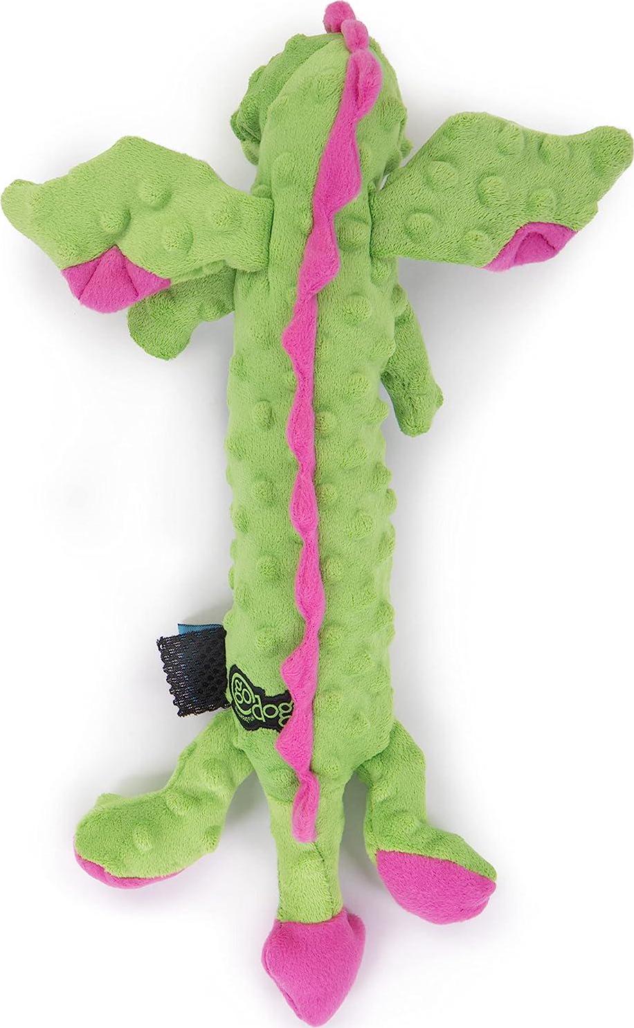 Skinny Dragons Squeaker Plush Pet Toy for Dogs and Puppies, Soft and Durable, Tough and Chew Resistant, Reinforced Seams - Green, Large