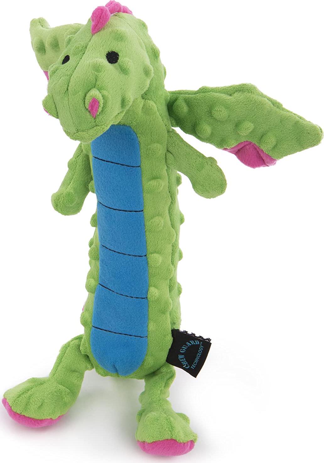 Skinny Dragons Squeaker Plush Pet Toy for Dogs and Puppies, Soft and Durable, Tough and Chew Resistant, Reinforced Seams - Green, Large