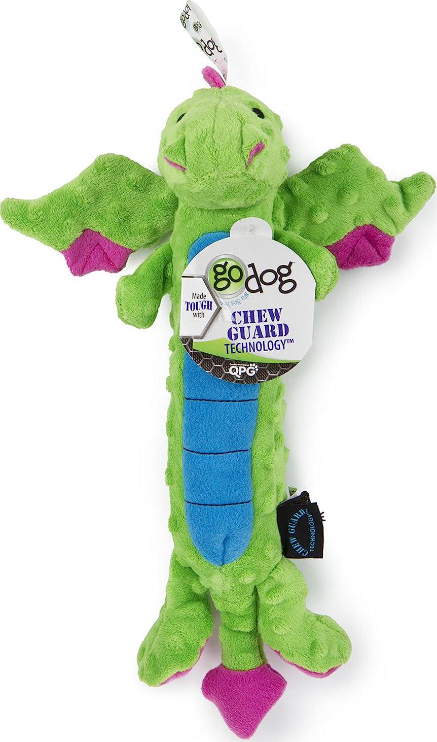 Skinny Dragons Squeaker Plush Pet Toy for Dogs and Puppies, Soft and Durable, Tough and Chew Resistant, Reinforced Seams - Green, Large