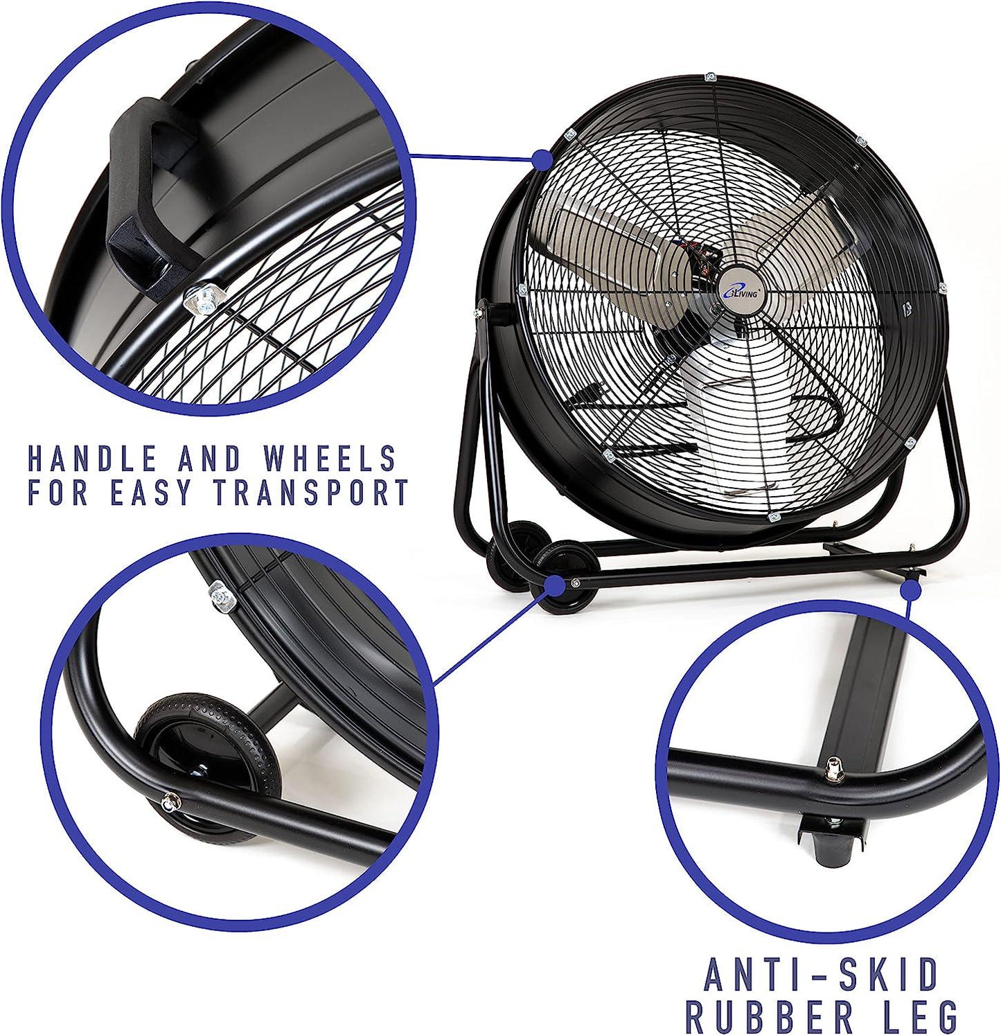 24 High Velocity Drum Fan Industrial, Commercial, Residential Air Circulator for Garage, Shop, Patio, Barn, Greenhouse, Speed Control 7700CFM, UL Listed