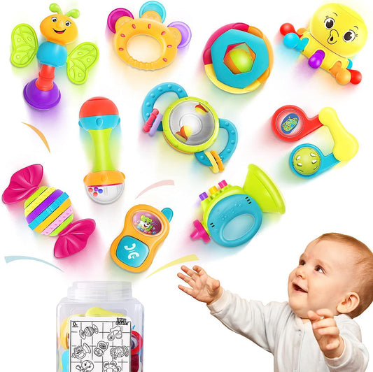 iPlay, iLearn 10pcs Baby Rattles Toys Set, Infant Grab N Shake Rattle, Sensory Teether-