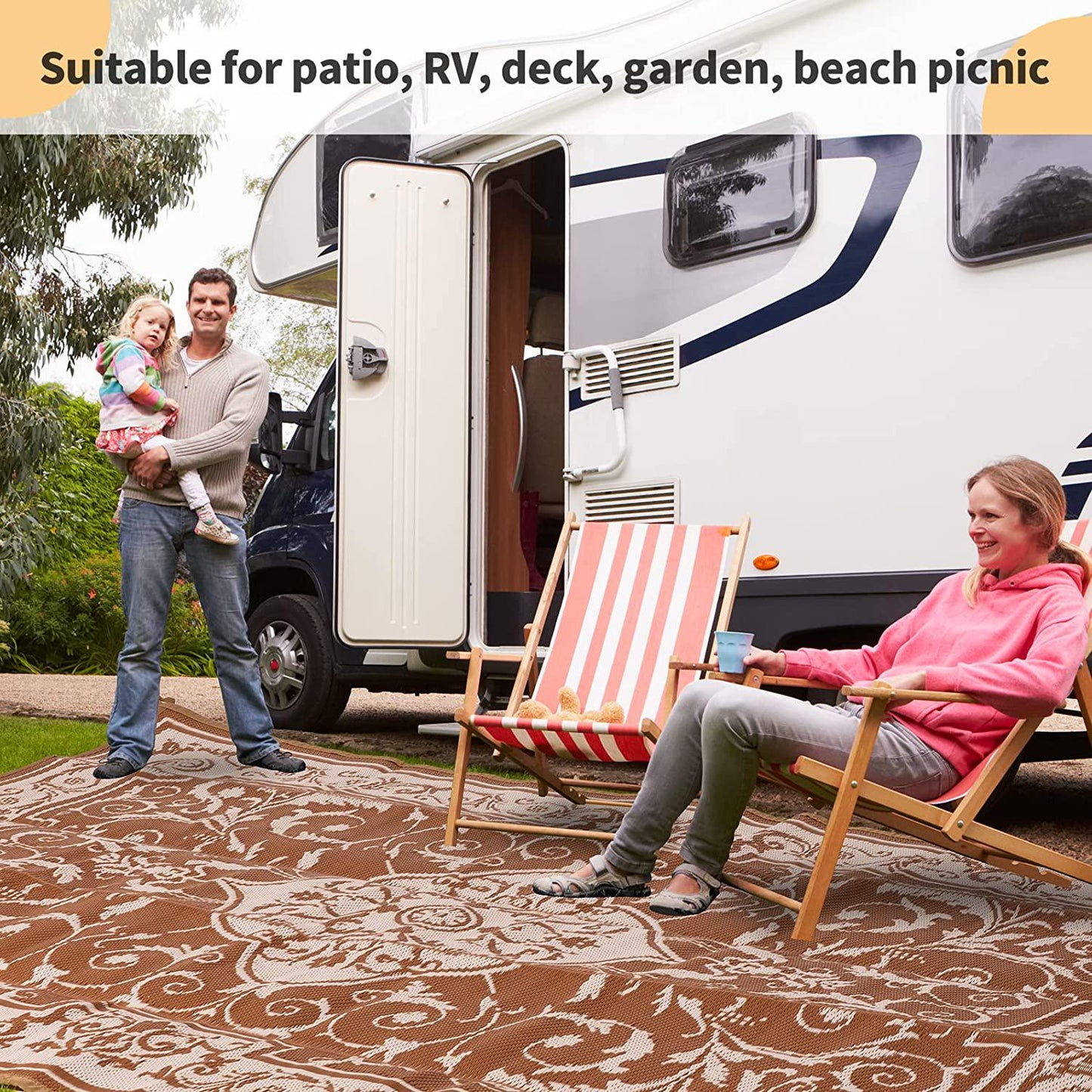 nalone Reversible Mats, Outdoor Rugs 6x9 for Patio, Outdoor Plastic Straw Rug( Beige&Brown)