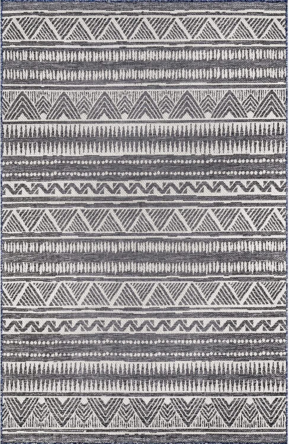 Maia Striped Tribal Indoor/Outdoor Area Rug, 8'x 10' Grey