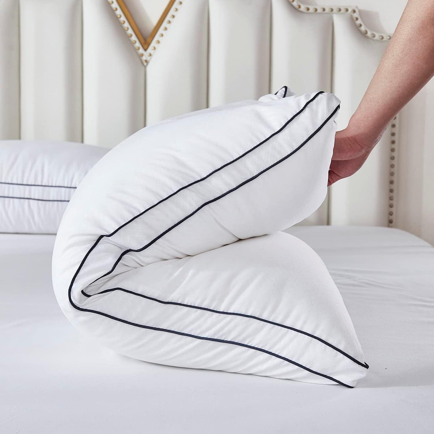 -Bed Pillows for Sleeping 2 Pack, Cooling Gel Pillows, Ultra Soft Breathable Down Alternative Pillows, Stomach or Side Sleepers (Queen-18''X27'')