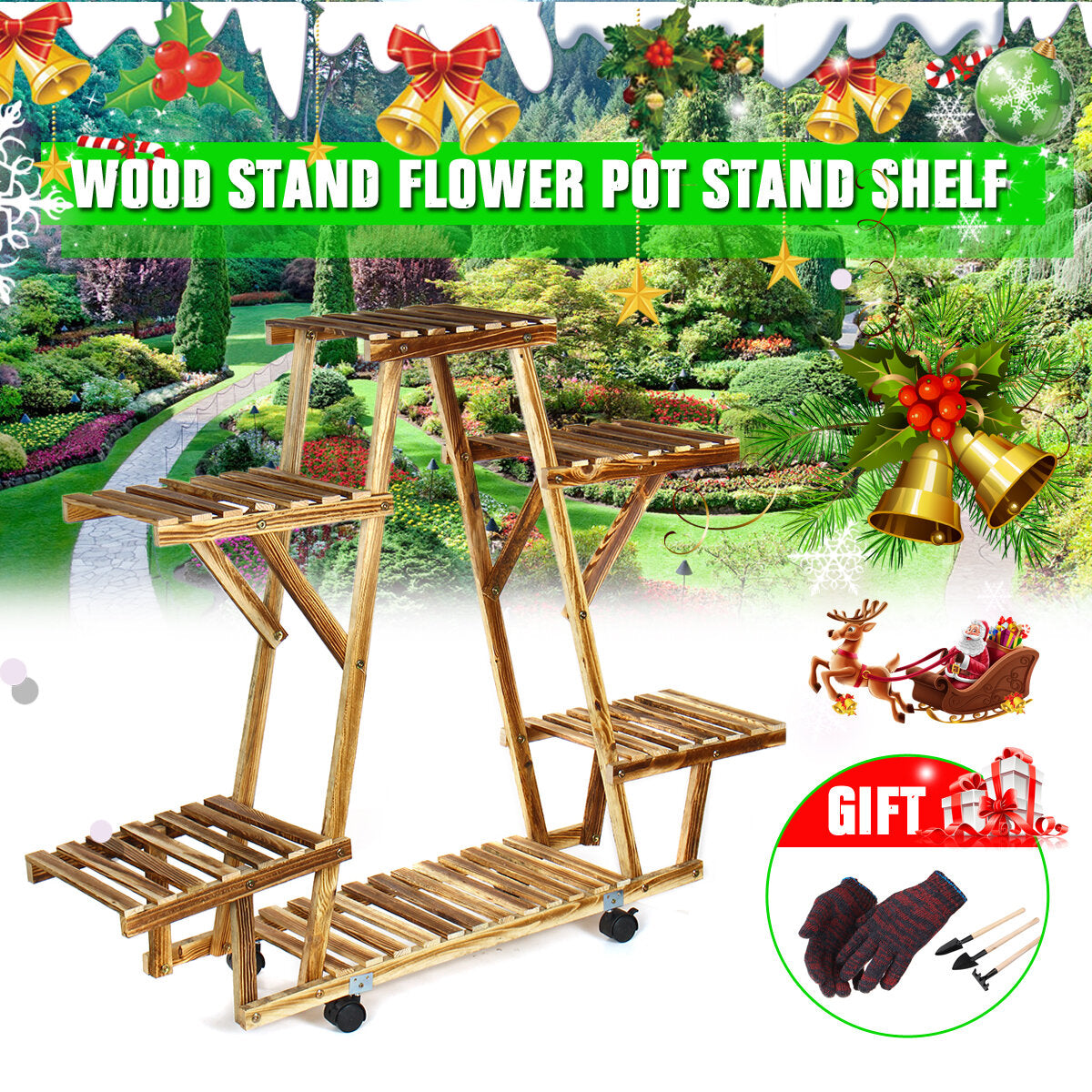 Wooden Plant Stand Shelf 4 Tier Flower Pot Holder Multi-Shelving Storage Rack for Plants Displaying Home Garden Patio Corner Outdoor Indoor