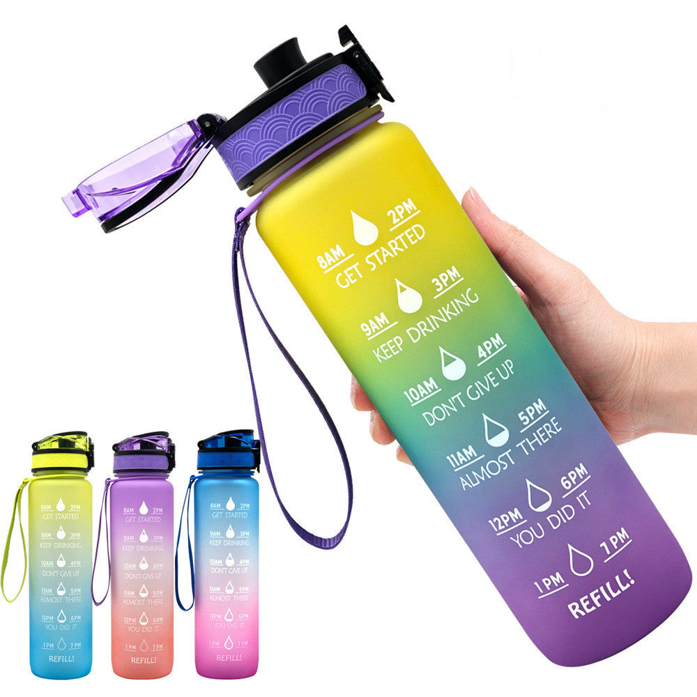 1L Frosted Gradient Water Bottle With Time Marker