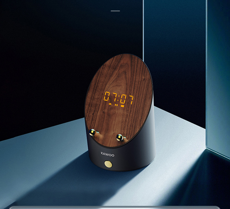 Wooden Smart Portable Induction|Bluetooth Speaker with Phone Holder and Alarm Clock