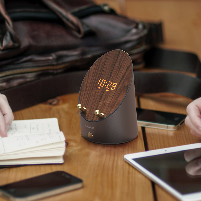 Wooden Smart Portable Induction|Bluetooth Speaker with Phone Holder and Alarm Clock