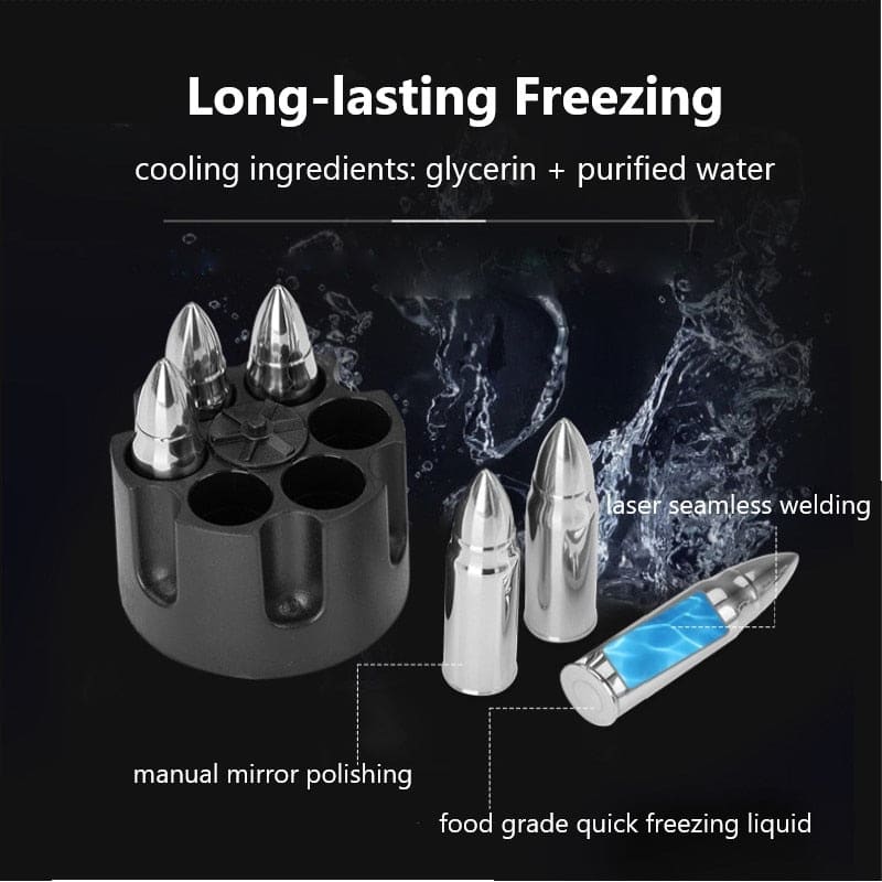 6Pcs Stainless Steel Bullet Ice Cube Chilling Stones