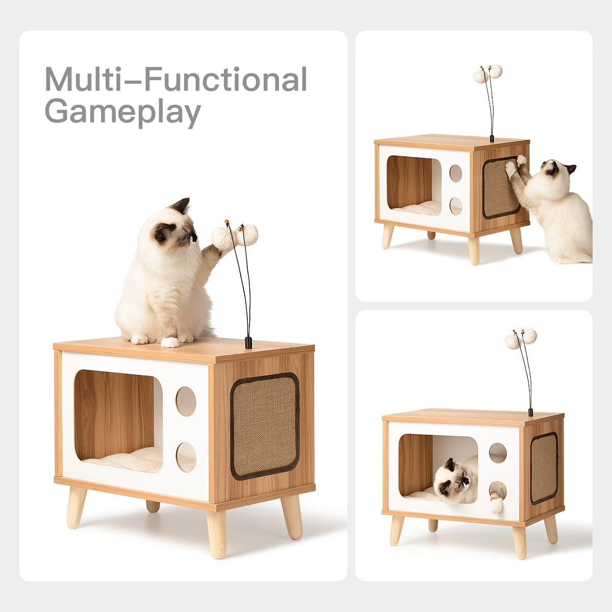 Wooden TV Cat House Cat Scratcher