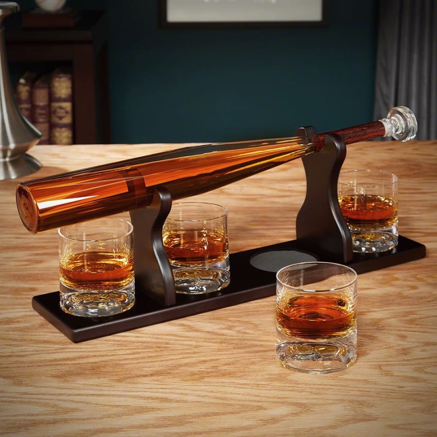 Baseball Bat Decanter with Glasses