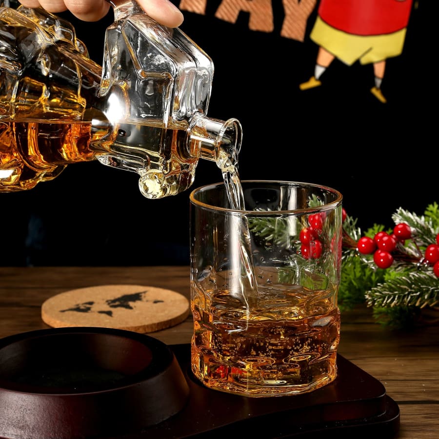 Grenade Whiskey Decanter Set with Wooden Holder