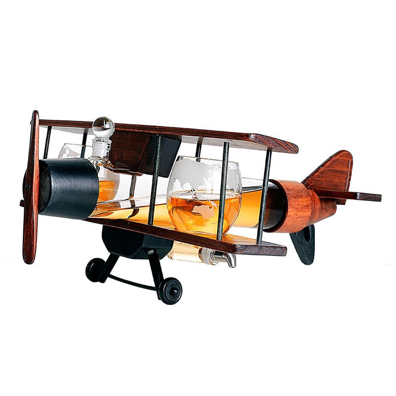 Handcrafted Airplane Globe Decanter Set