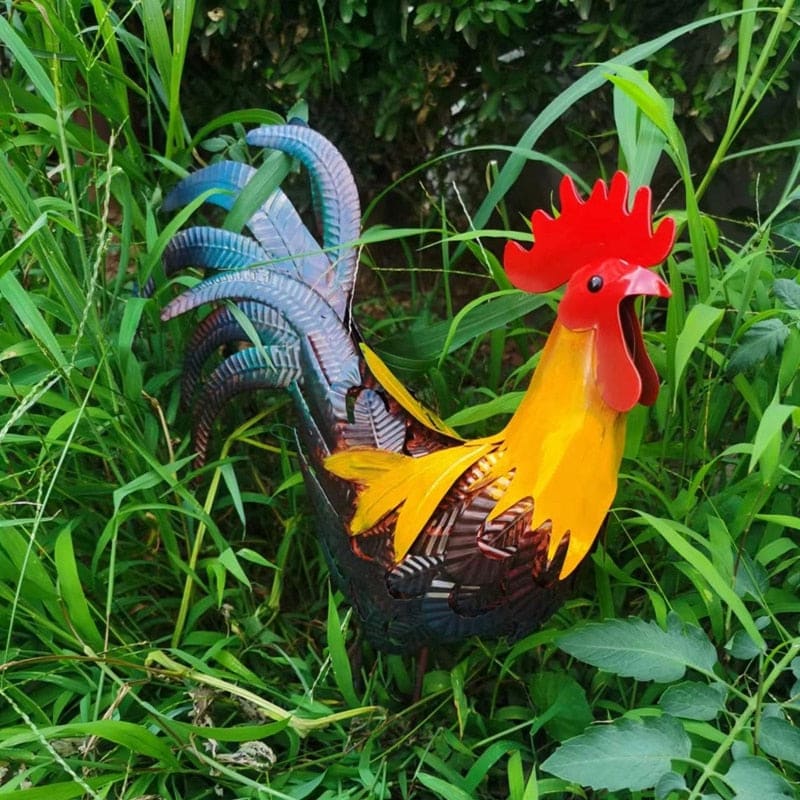 Iron Rooster Garden Sculpture