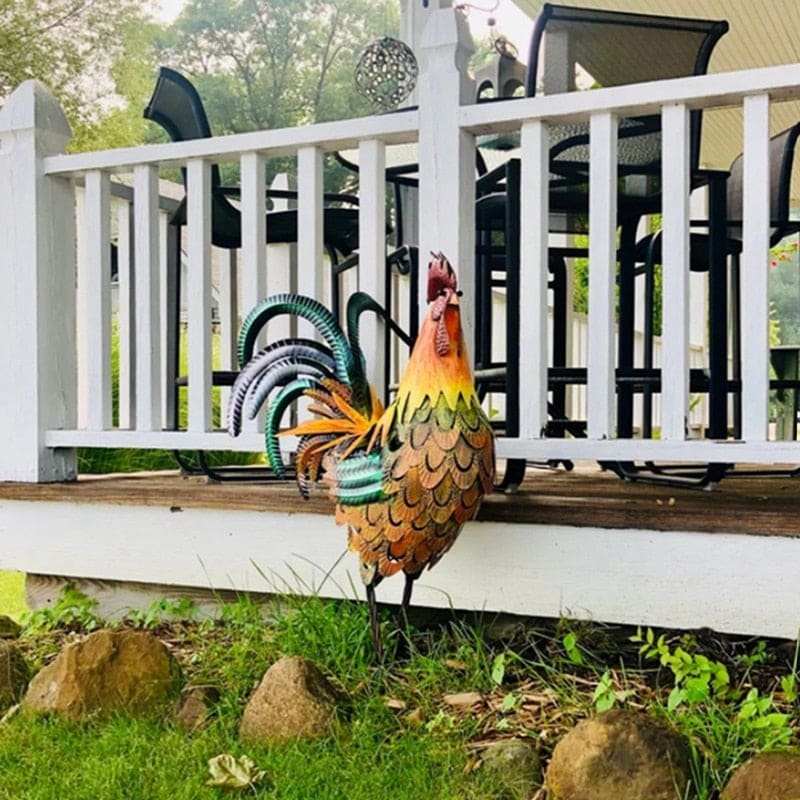 Iron Rooster Garden Sculpture