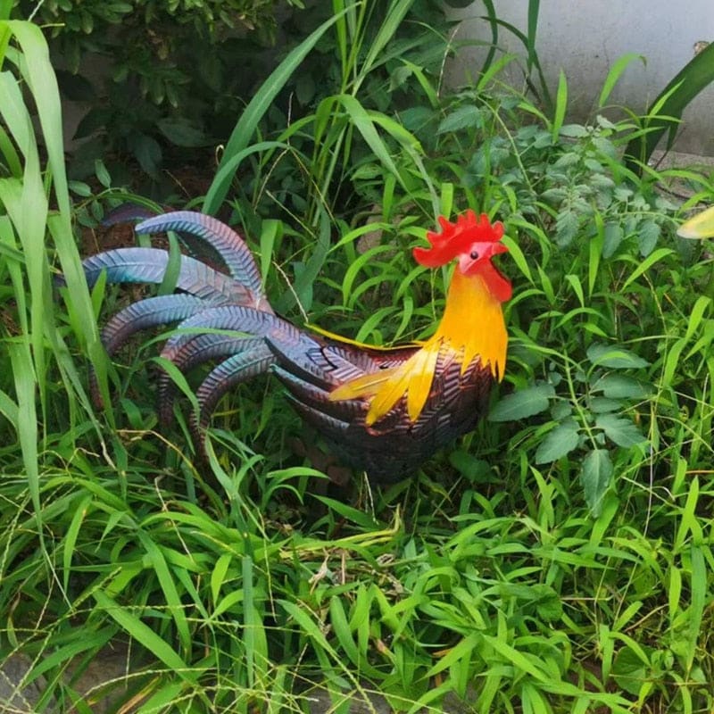 Iron Rooster Garden Sculpture