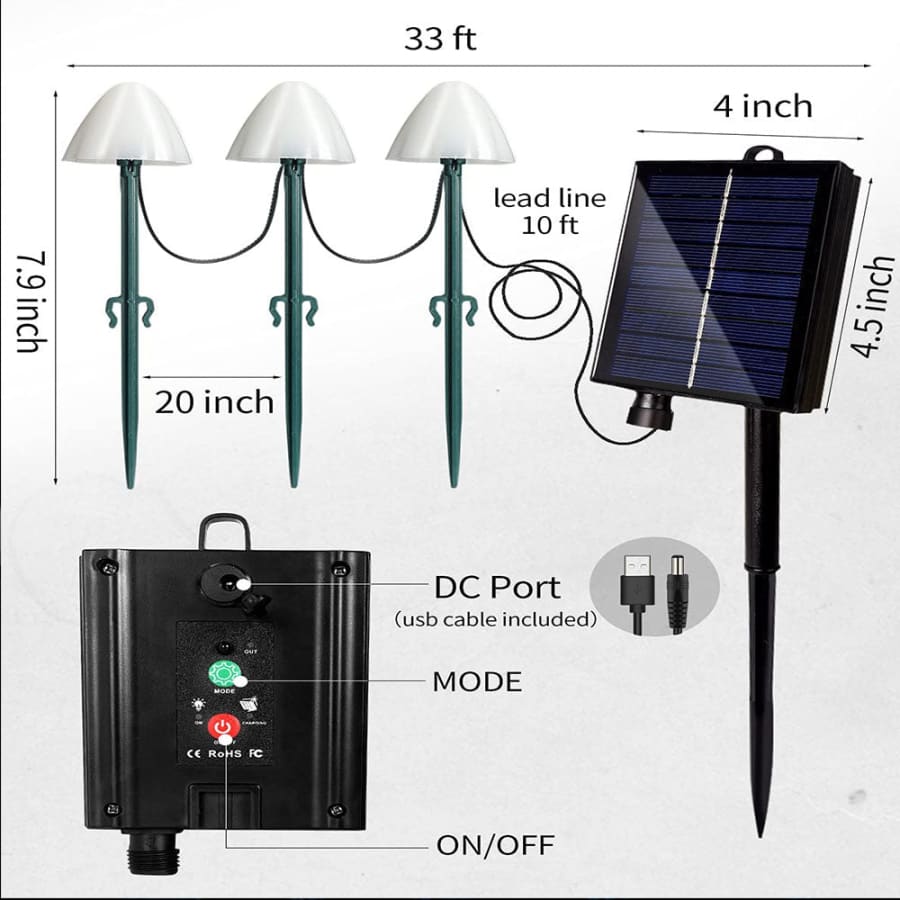 LED Solar Mushroom String Lights