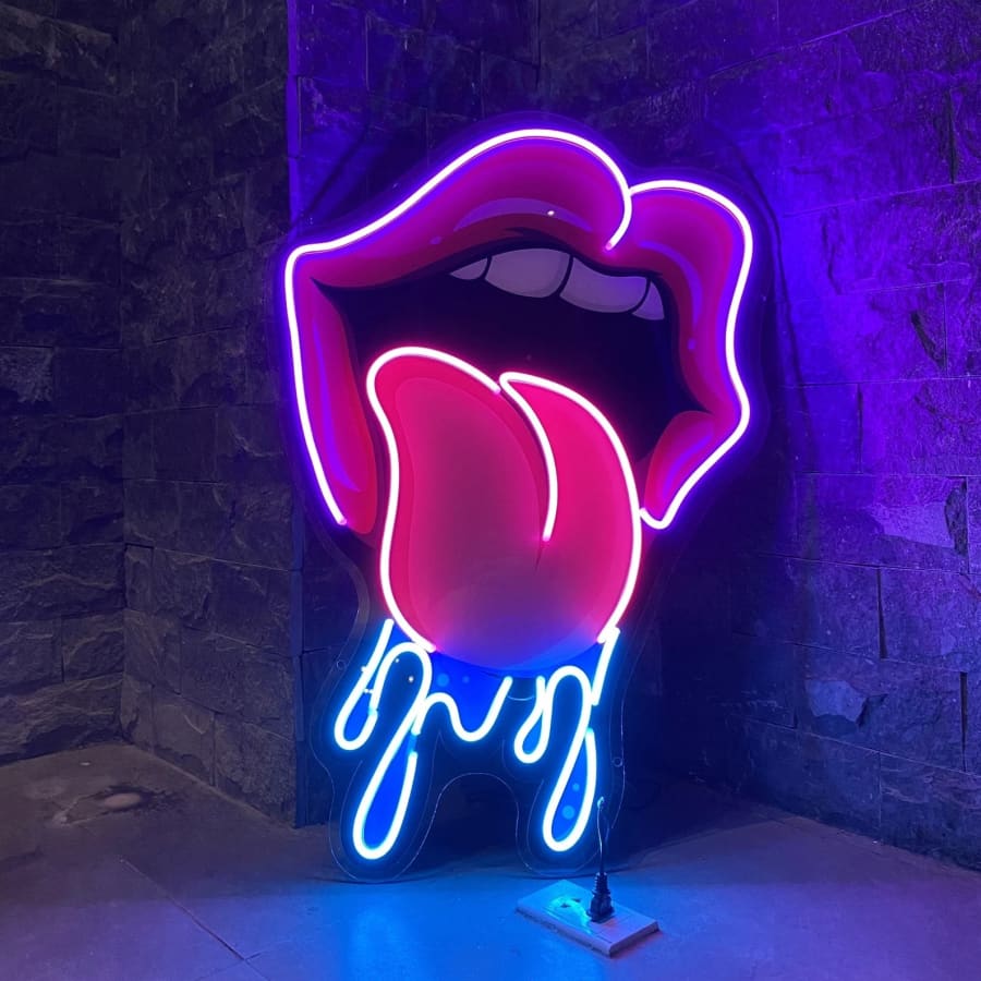 Lips With Tongue Dripping Neon Sign Art