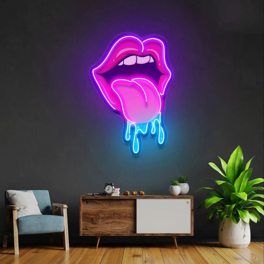 Lips With Tongue Dripping Neon Sign Art