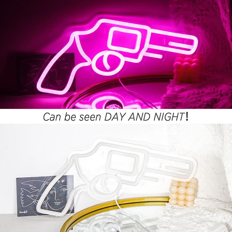 Pink Pistol Shaped Wall Neon LED Sign