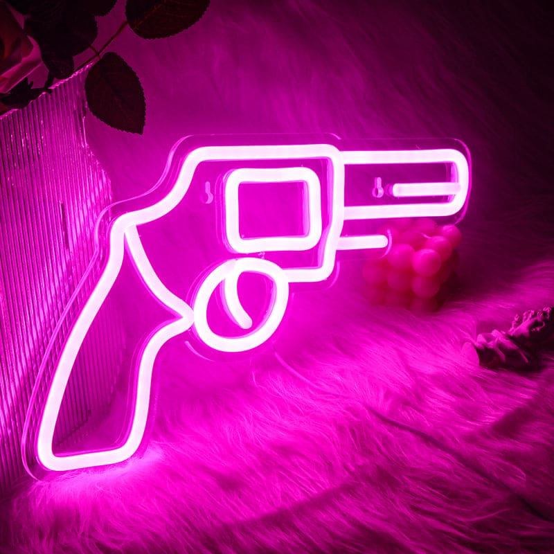 Pink Pistol Shaped Wall Neon LED Sign