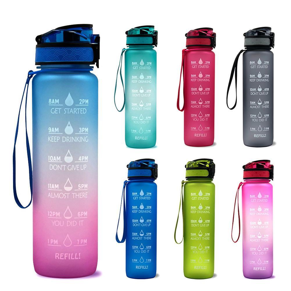 1L Frosted Gradient Water Bottle With Time Marker