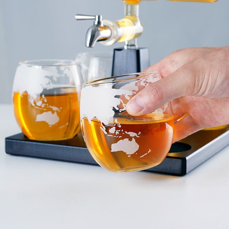 Ship in a Bottle Decanter with Tap  Whiskey Glass Set