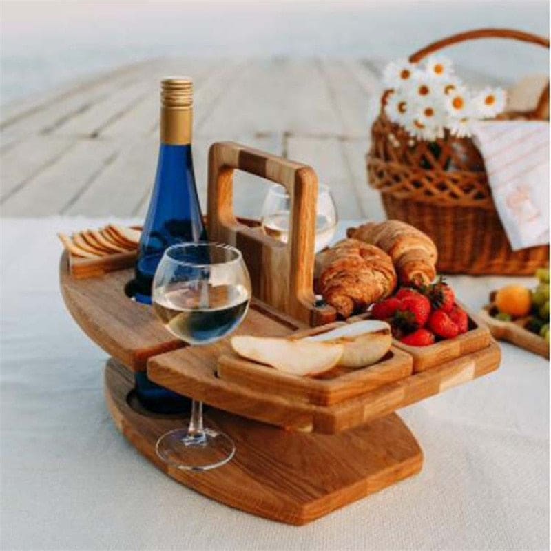 Wooden Folding Picnic Table With Glass Holder