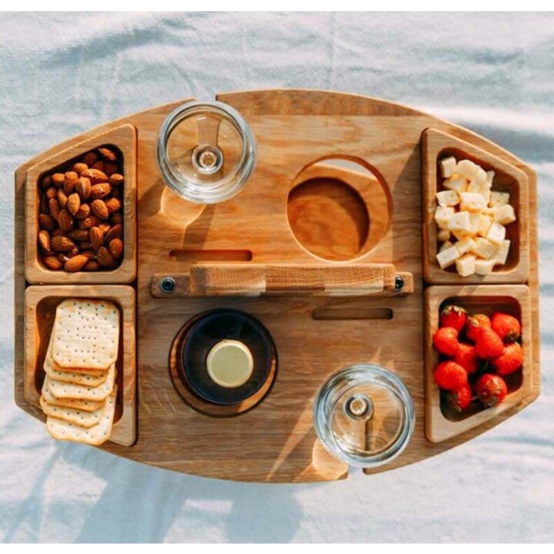 Wooden Folding Picnic Table With Glass Holder