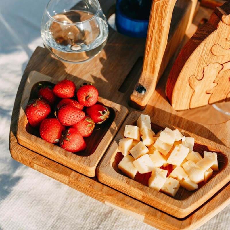 Wooden Folding Picnic Table With Glass Holder